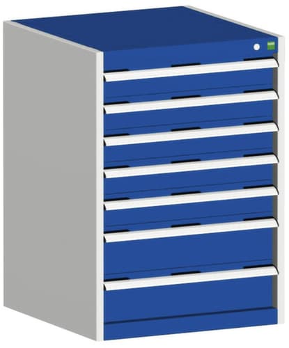 bott Armoire à tiroirs cubio surface de base 650x525 mm, 7 tiroir(s), RAL7035 gris clair/RAL5010 bleu gentiane