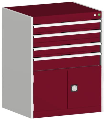 bott Armoire à tiroirs cubio surface de base 800x650 mm, 4 tiroir(s), RAL7035 gris clair/RAL3004 rouge pourpre