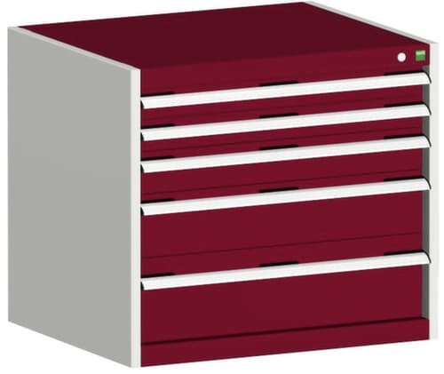 bott Armoire à tiroirs cubio surface de base 800x525 mm, 5 tiroir(s), RAL7035 gris clair/RAL3004 rouge pourpre