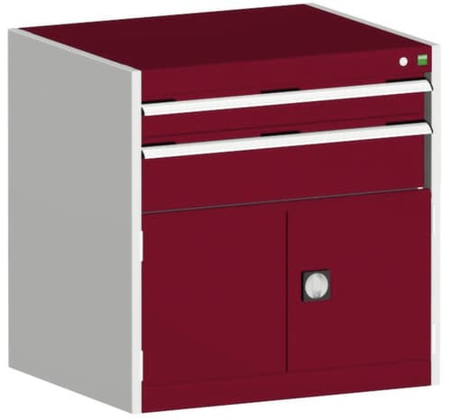 bott Armoire à tiroirs cubio surface de base 800x650 mm, 2 tiroir(s), RAL7035 gris clair/RAL3004 rouge pourpre