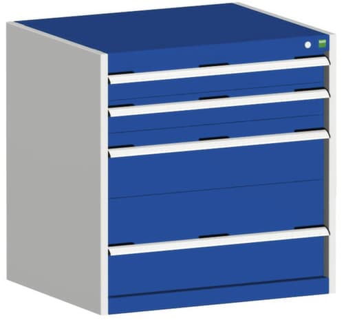 bott Armoire à tiroirs cubio surface de base 800x750 mm, 4 tiroir(s), RAL7035 gris clair/RAL5010 bleu gentiane