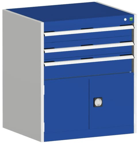 bott Armoire à tiroirs cubio surface de base 800x650 mm, 3 tiroir(s), RAL7035 gris clair/RAL5010 bleu gentiane