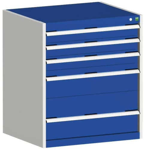 bott Armoire à tiroirs cubio surface de base 800x650 mm, 5 tiroir(s), RAL7035 gris clair/RAL5010 bleu gentiane
