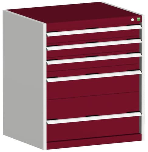 bott Armoire à tiroirs cubio surface de base 800x650 mm, 5 tiroir(s), RAL7035 gris clair/RAL3004 rouge pourpre