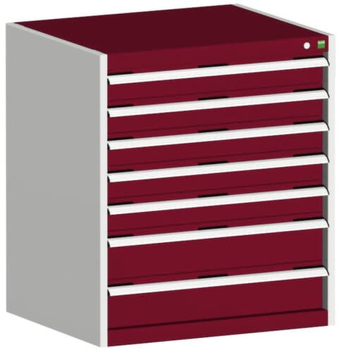 bott Armoire à tiroirs cubio surface de base 800x750 mm, 7 tiroir(s), RAL7035 gris clair/RAL3004 rouge pourpre