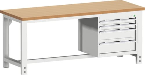 bott Etabli cubio fixe ou réglable en hauteur, 4 tiroirs, RAL7035 gris clair/RAL7035 gris clair