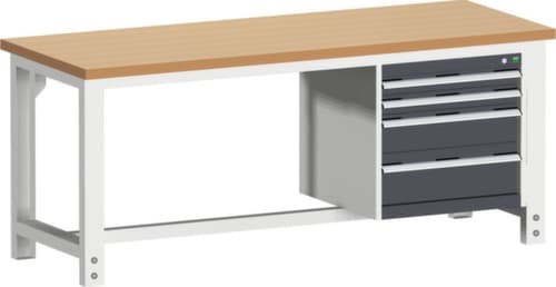 bott Etabli cubio fixe ou réglable en hauteur, 4 tiroirs, RAL7035 gris clair/RAL7016 gris anthracite