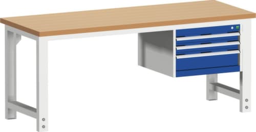 bott Etabli cubio fixe ou réglable en hauteur, 3 tiroirs, RAL7035 gris clair/RAL5010 bleu gentiane