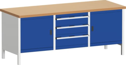 bott Bloc établi cubio, 3 tiroirs, 2 armoires, RAL7035 gris clair/RAL5010 bleu gentiane