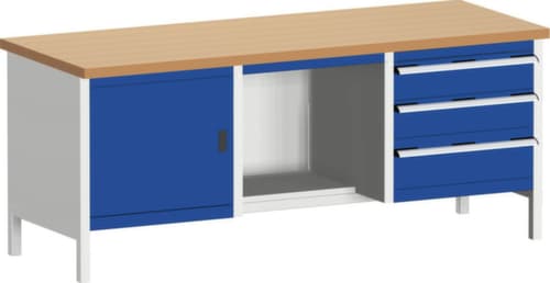 bott Bloc établi cubio, 3 tiroirs, 1 armoire, 1 tablette, RAL7035 gris clair/RAL5010 bleu gentiane