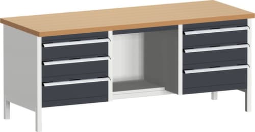 bott Bloc établi cubio, 6 tiroirs, 1 tablette, RAL7035 gris clair/RAL7016 gris anthracite