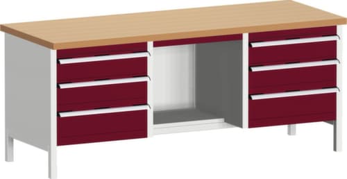 bott Bloc établi cubio, 6 tiroirs, 1 tablette, RAL7035 gris clair/RAL3004 rouge pourpre