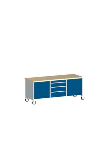 bott Bloc établi mobile cubio, 3 tiroirs, 2 armoires, RAL7035 gris clair/RAL5010 bleu gentiane