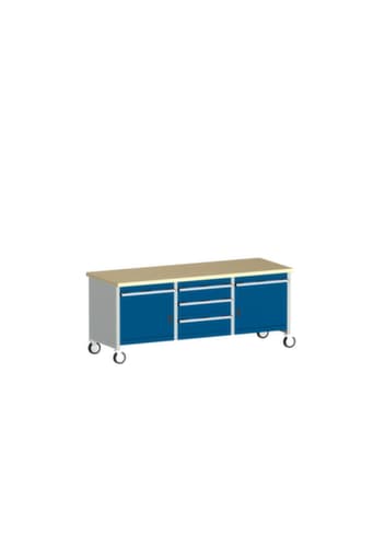 bott Bloc établi mobile cubio, 5 tiroirs, 2 armoires, RAL7035 gris clair/RAL5010 bleu gentiane
