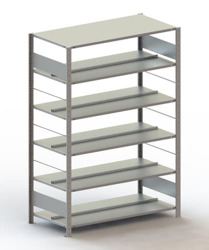 META Etagère à dossiers sans vis pour une utilisation des deux côtés, 6 tablettes, avec revêtement en zinc anti-corrosion