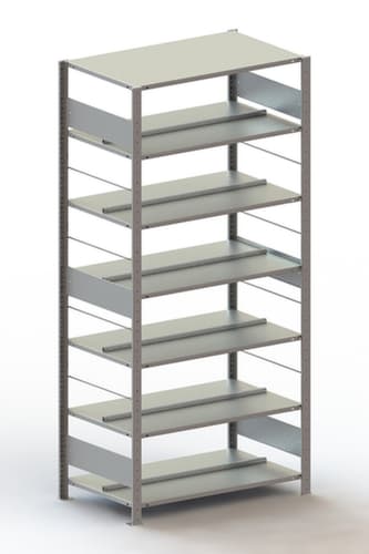 META Etagère à dossiers sans vis pour une utilisation des deux côtés, 7 tablettes, avec revêtement en zinc anti-corrosion