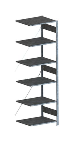 META Panneau d'extension pour le rayonnage sans CLIP vis, hauteur x largeur x profondeur 2500 x 756 x 636 mm, 6 tablettes
