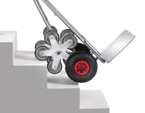 fetra Diable pour escaliers 5 étoiles en aluminium, force 200 kg, largeur de pelle 480 mm, bandage air