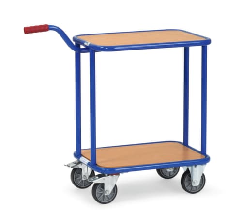 fetra Rouleau à poignée avec 2 étagères en bois, force 250 kg, 2 roulettes pivotantes et 2 roulettes fixes