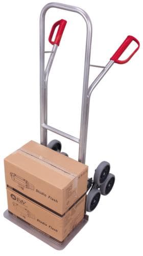 VARIOfit Diable pour escaliers 3 étoiles en aluminium, force 200 kg, largeur de pelle 480 mm, bandage caoutchouc plein