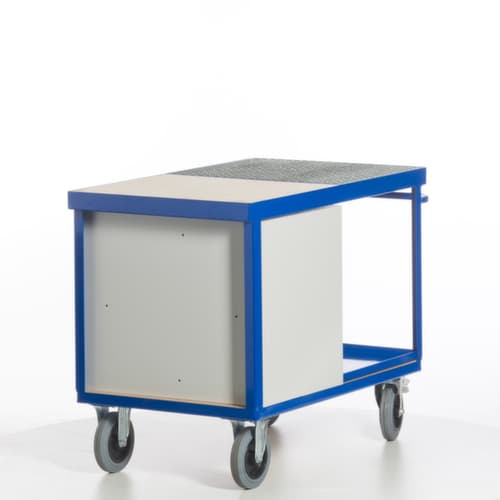 Rollcart Voiture atelier écologique avec cuve et grille étanches à l'huile, force 600 kg, plateau longueur x largeur 1150 x 700 mm