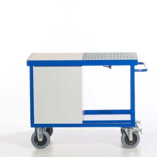 Rollcart Voiture atelier écologique avec cuve et grille étanches à l'huile, force 600 kg, plateau longueur x largeur 1150 x 700 mm