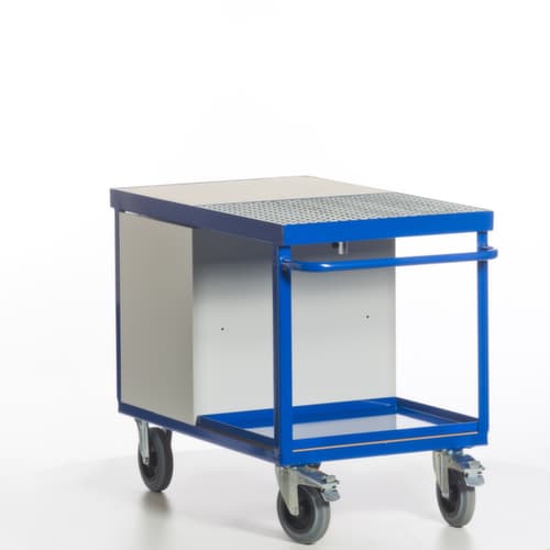 Rollcart Voiture atelier écologique avec cuve et grille étanches à l'huile, force 600 kg, plateau longueur x largeur 1150 x 700 mm