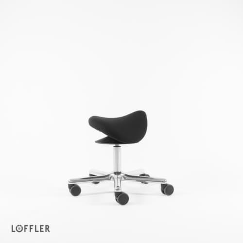 Löffler Tabouret selle de cheval Sedlo avec réglage en hauteur, assise noir, roulettes