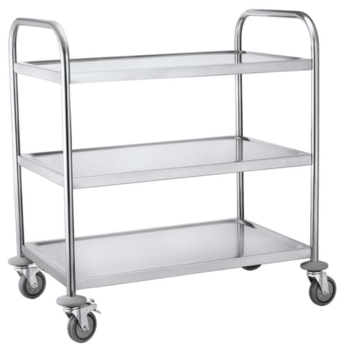 Chariot pour l'alimentaire en acier inoxydable, force 150 kg, 3 plateaux
