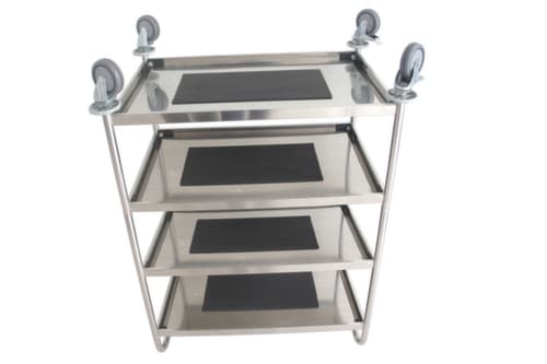 Chariot pour l'alimentaire en acier inoxydable, force 200 kg, 4 plateaux