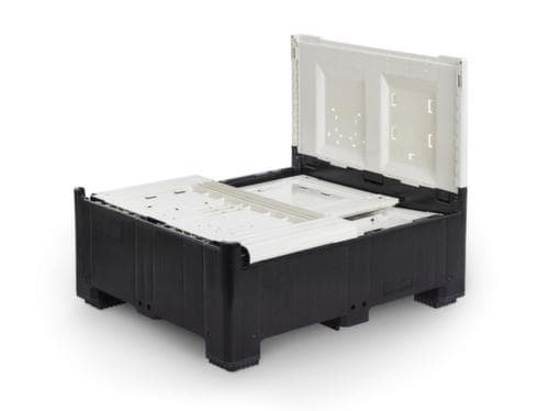 Caisse-palette à charnière High Cube avec rabat, 4 pieds, longueur x largeur 1200 x 800 mm