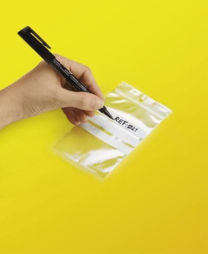 Sachet à fermeture à pression avec lignes inscriptibles, 50 µm, longueur x largeur 120 x 80 mm