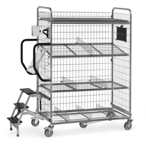 fetra Chariot d'entrepôt avec parois grillagées, force 300 kg, 1 plateaux