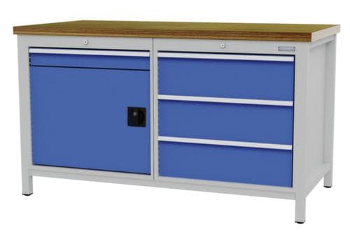 Bedrunka + Hirth Etabli avec plateau en hêtre massif Piétement en plusieurs couleurs, 3 tiroirs, 1 armoire