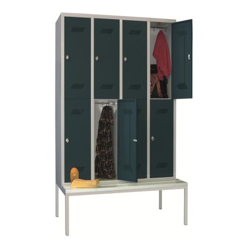 PAVOY Armoire vestiaire à deux niveaux Basis avec banc + 4x2 compartiments, largeur de compartiment 300 mm