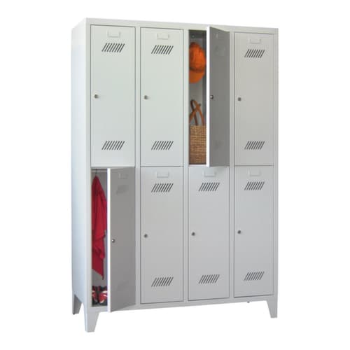 PAVOY Armoire vestiaire à deux niveaux Basis avec 4x2 compartiments, largeur de compartiment 300 mm