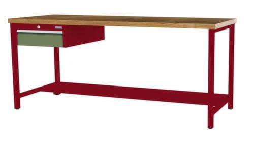 Bedrunka + Hirth Etabli avec plateau en hêtre massif Piétement en plusieurs couleurs, 1 tiroir, 1/2 tablette