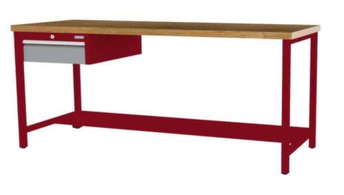 Bedrunka + Hirth Etabli avec plateau en hêtre massif Piétement en plusieurs couleurs, 1 tiroir, 1/2 tablette