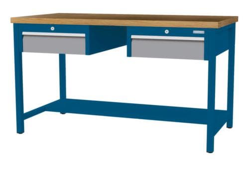 Bedrunka + Hirth Etabli avec plateau en hêtre massif Piétement en plusieurs couleurs, 2 tiroirs, 1/2 tablette