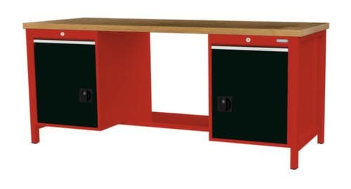 Bedrunka + Hirth Etabli avec plateau en hêtre massif Piétement en plusieurs couleurs, 2 tiroirs, 2 armoires, 1/2 tablette