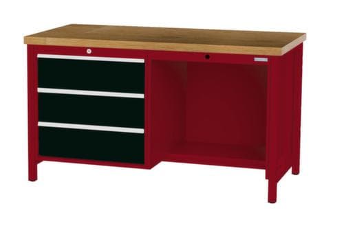 Bedrunka + Hirth Etabli avec plateau en hêtre massif Piétement en plusieurs couleurs, 3 tiroirs, 1/2 tablette