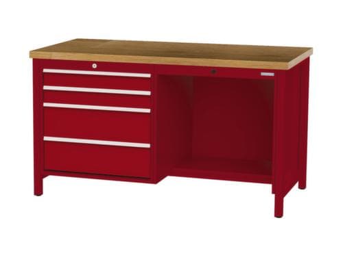 Bedrunka + Hirth Etabli avec plateau en hêtre massif Piétement en plusieurs couleurs, 4 tiroirs, 1/2 tablette