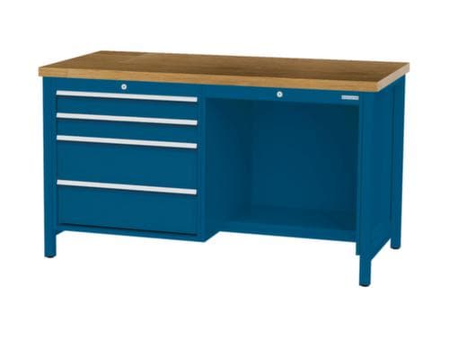Bedrunka + Hirth Etabli avec plateau en hêtre massif Piétement en plusieurs couleurs, 4 tiroirs, 1/2 tablette