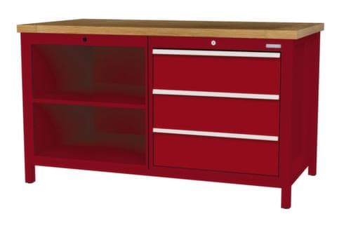 Bedrunka + Hirth Etabli avec plateau en hêtre massif Piétement en plusieurs couleurs, 3 tiroirs, 2 tablettes