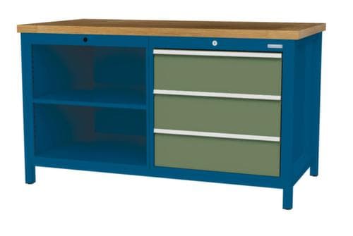 Bedrunka + Hirth Etabli avec plateau en hêtre massif Piétement en plusieurs couleurs, 3 tiroirs, 2 tablettes