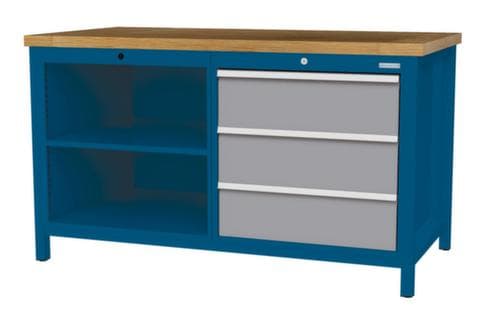 Bedrunka + Hirth Etabli avec plateau en hêtre massif Piétement en plusieurs couleurs, 3 tiroirs, 2 tablettes