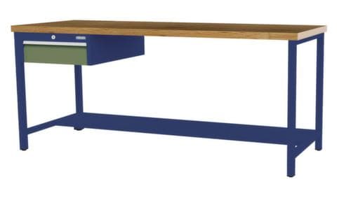 Bedrunka + Hirth Etabli avec plateau en hêtre massif Piétement en plusieurs couleurs, 1 tiroir, 1/2 tablette