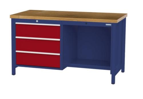Bedrunka + Hirth Etabli avec plateau en hêtre massif Piétement en plusieurs couleurs, 3 tiroirs, 1/2 tablette