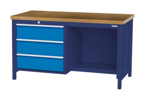 Bedrunka + Hirth Etabli avec plateau en hêtre massif Piétement en plusieurs couleurs, 3 tiroirs, 1/2 tablette