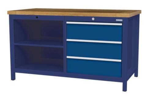 Bedrunka + Hirth Etabli avec plateau en hêtre massif Piétement en plusieurs couleurs, 3 tiroirs, 2 tablettes